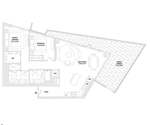 Floor plan for 2 beds, 2 baths, 1118 sqft